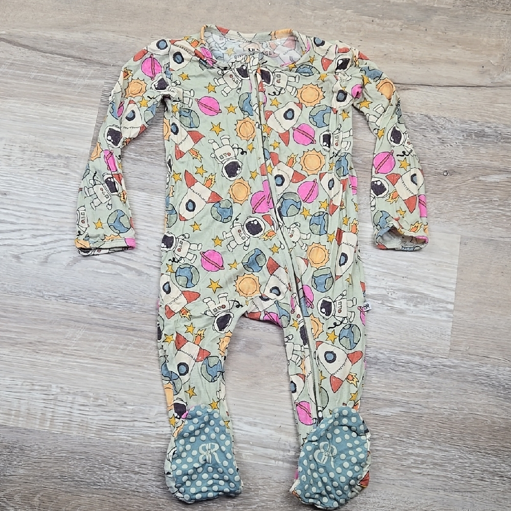 Bums And Roses 2T Bamboo Footie Colorful Pjs One Piece Pajamas Space Astronaut